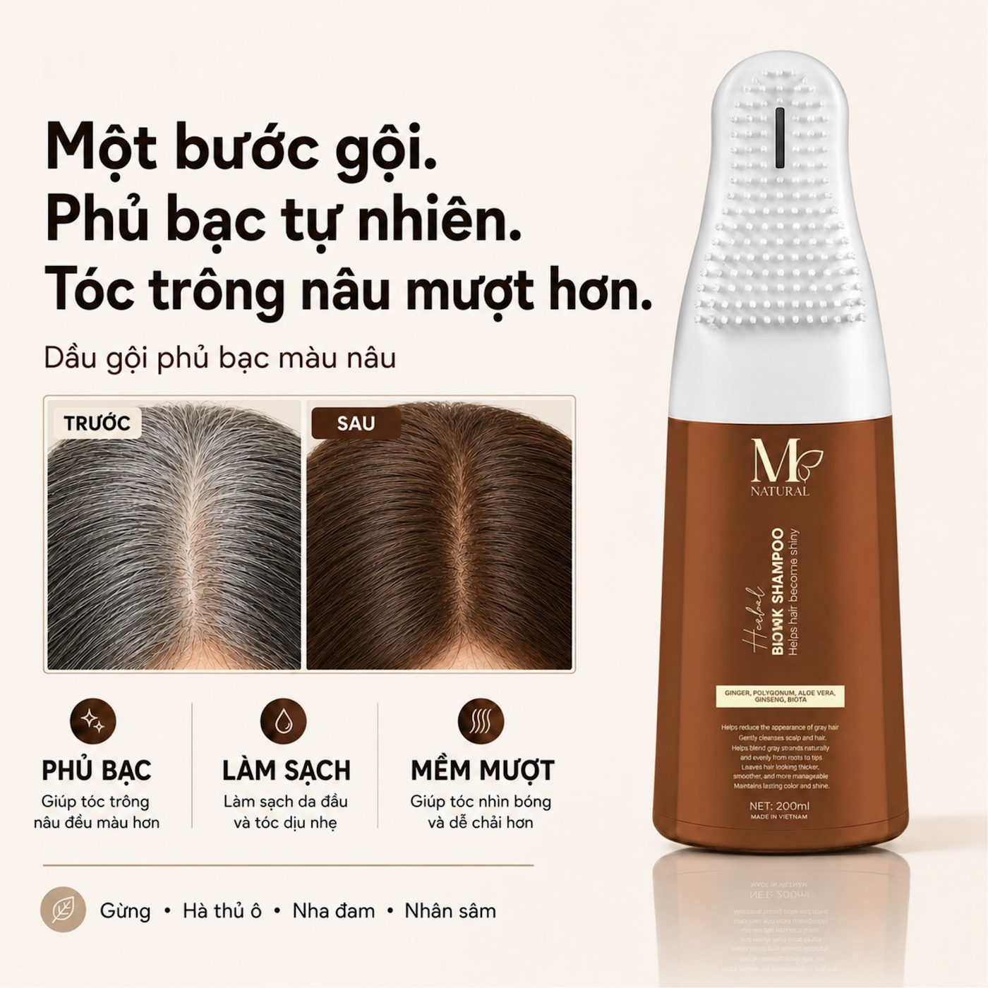 Chăm tóc sau nhuộm phủ bạc với dầu gội thảo dược M Natural