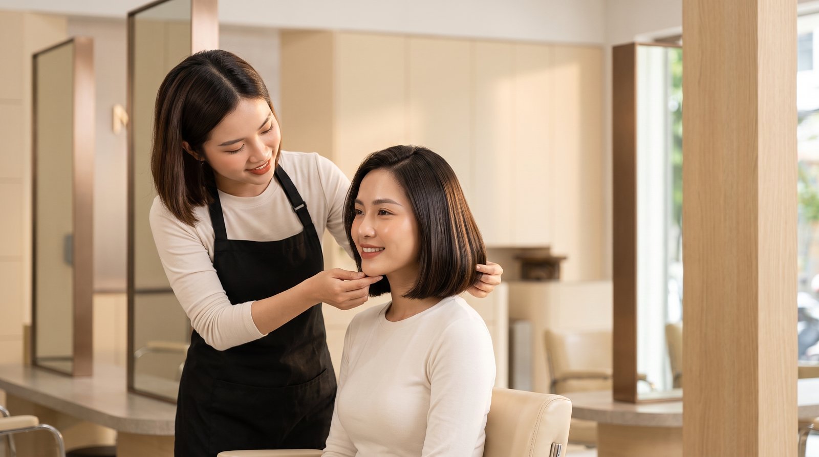 Cận cảnh blunt bob 2026 đen bóng cắt thẳng ôm quai hàm