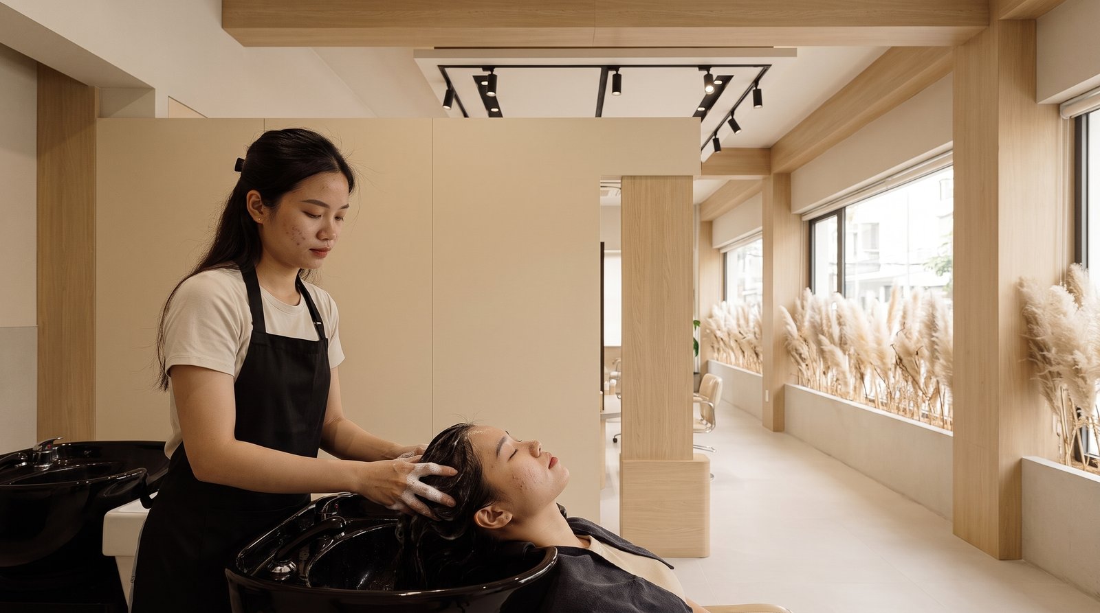Massage da đầu khi gội, bước hỗ trợ giảm gãy rụng tóc tại salon
