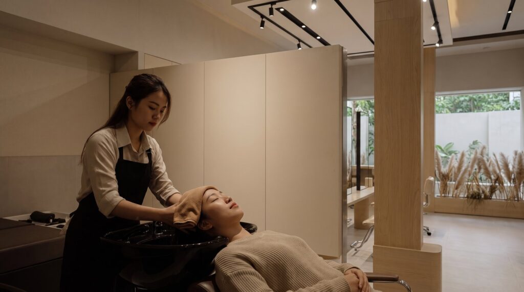 Gội đầu dưỡng sinh thư giãn với khăn ấm và massage vai gáy tại Nhật Tâm