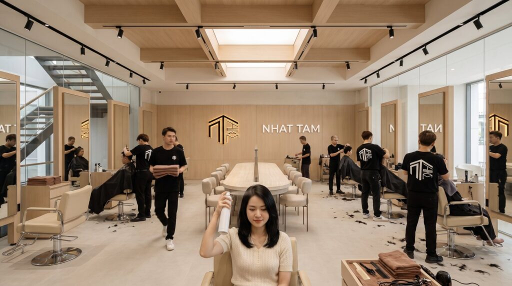Gội đầu khô: xịt đúng chân tóc ở khoảng cách một gang tay tại NHAT TAM HAIR SALON