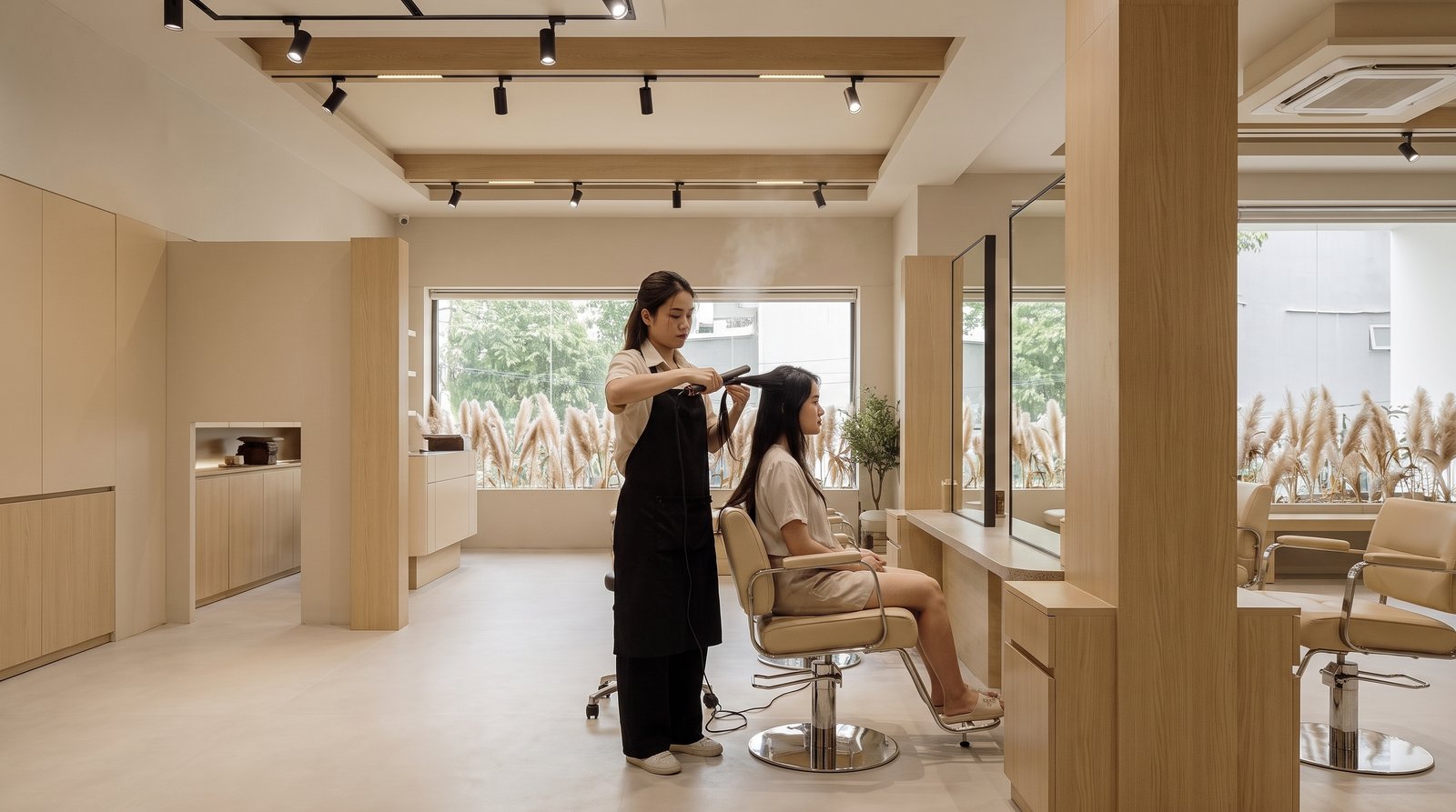 Japanese hair straightening service in progress at Nhat Tam Hair Salon Hanoi