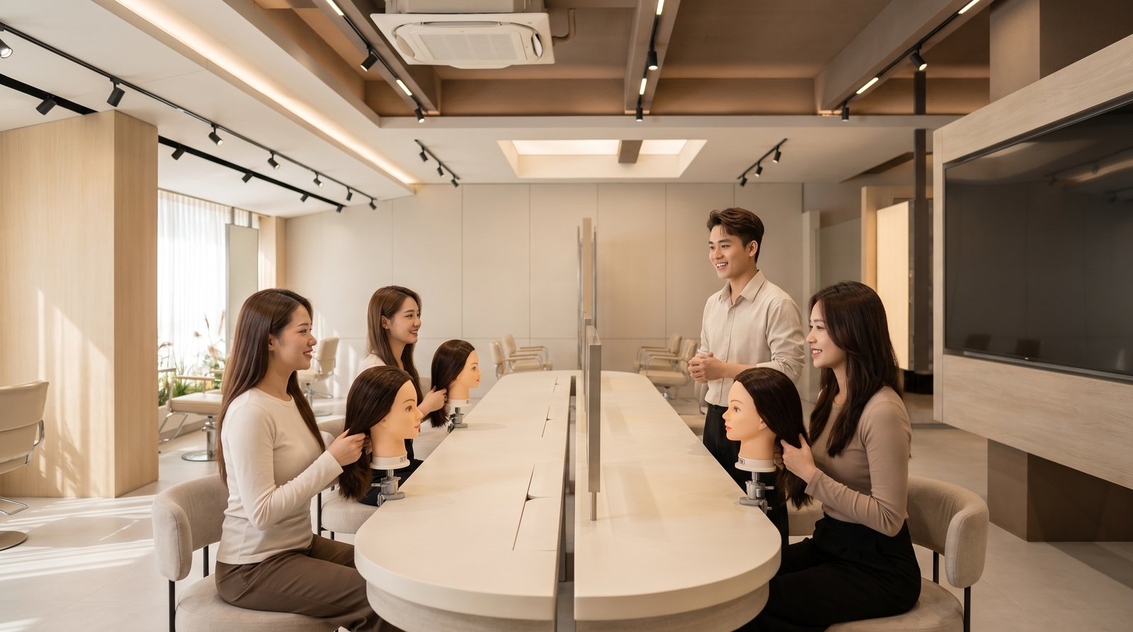 Lớp học nghề tóc tháng đầu trong lộ trình học tóc 6 tháng