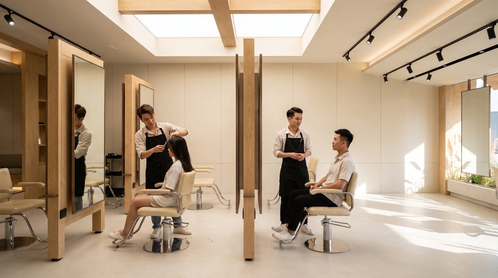 Một ngày làm việc của stylist tóc tại Nhật Tâm Hair Salon giữa buổi đông khách