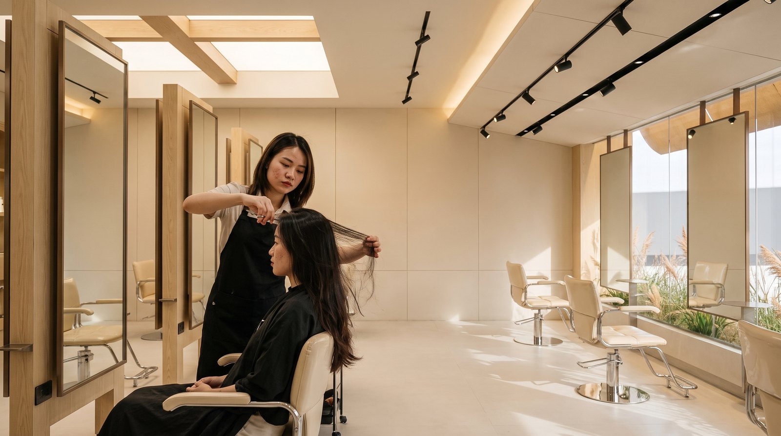 Women's haircut service on the Nhat Tam styling floor