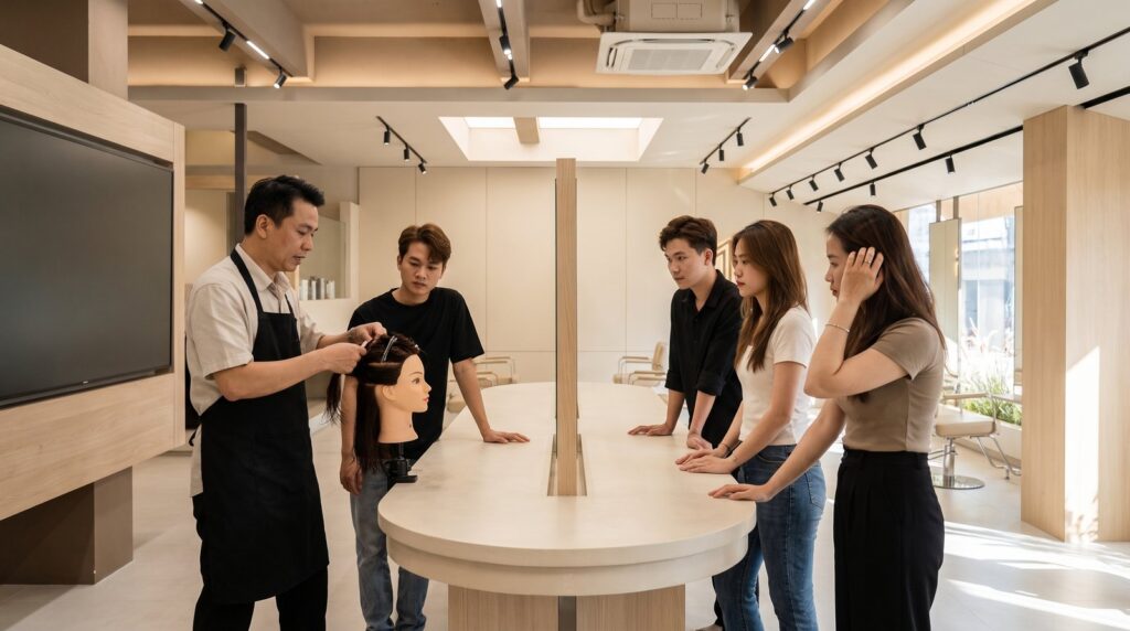 Buổi đào tạo đồng bộ tay nghề cho stylist tại Nhật Tâm Hair Salon