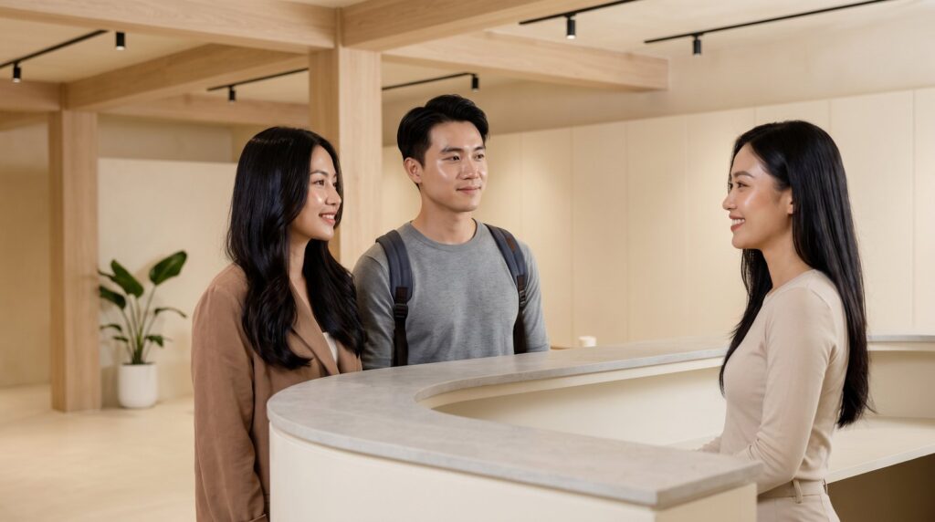 Du khách trẻ tới salon tóc làm dịch vụ trong chuyến đi Hạ Long