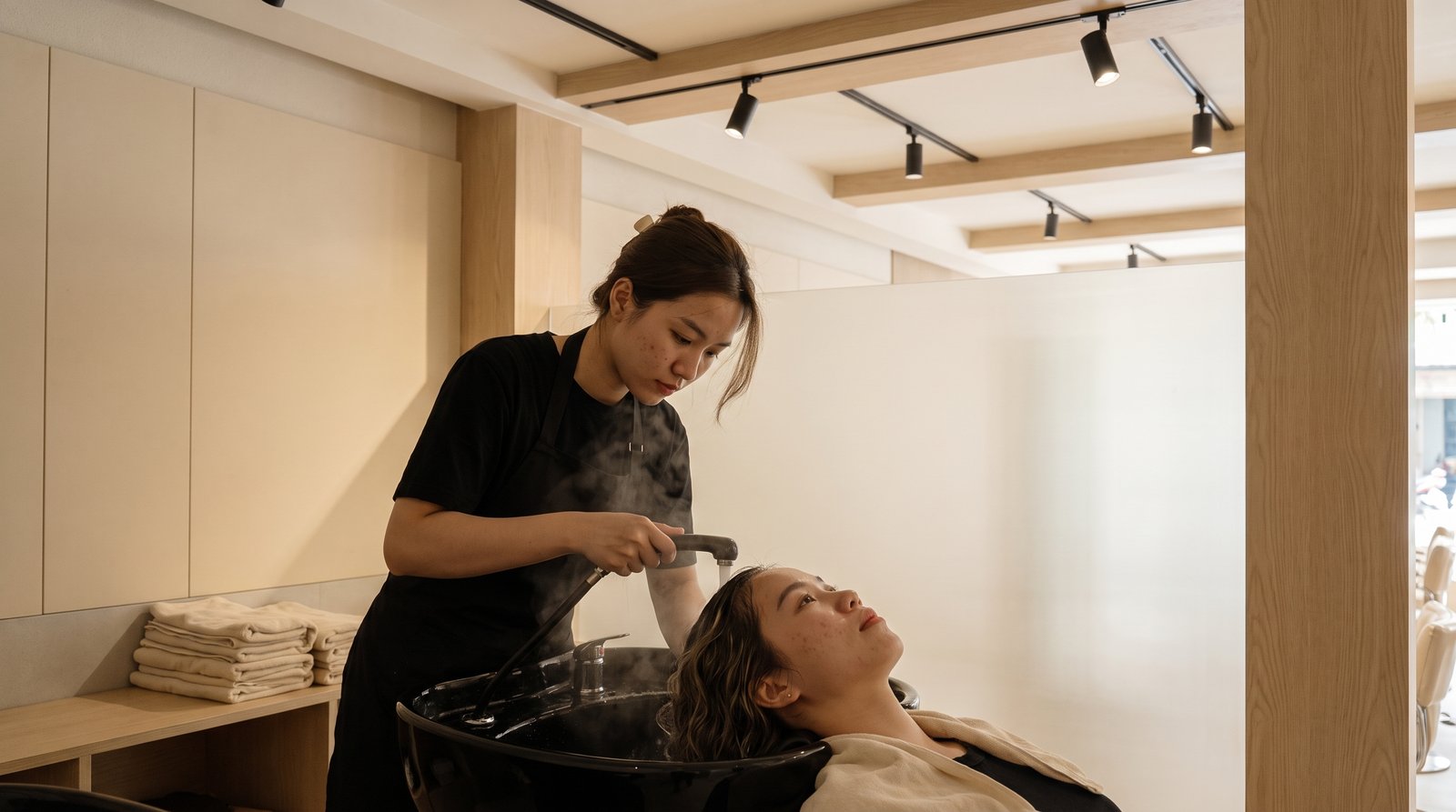 Gội đầu nhẹ nhàng sau uốn tại salon, giải đáp sau uốn kiêng gội mấy ngày