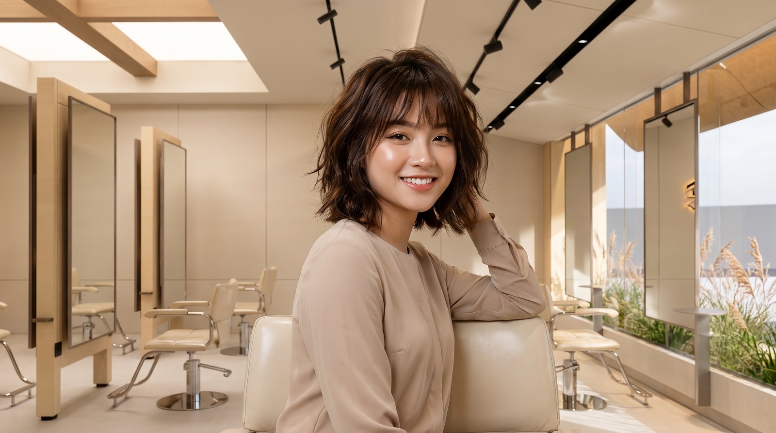 Thợ tỉa texture cho ngọn tóc bob ngang cằm tại Nhật Tâm Hair Salon