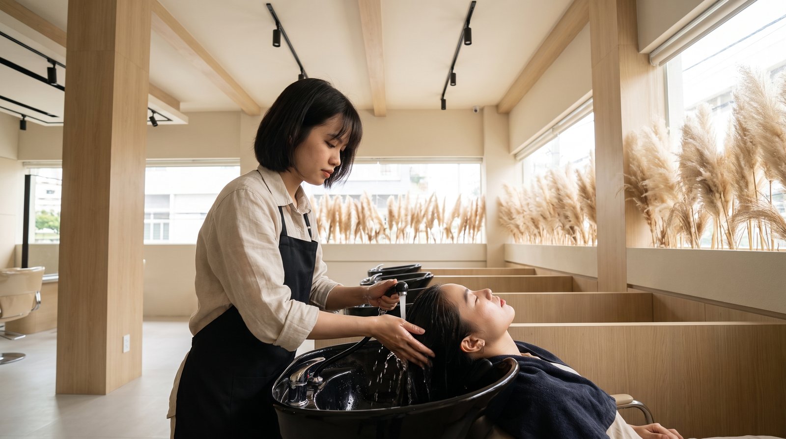 Gội làm sạch sâu tại salon cho khách bị tóc bết dầu nhanh