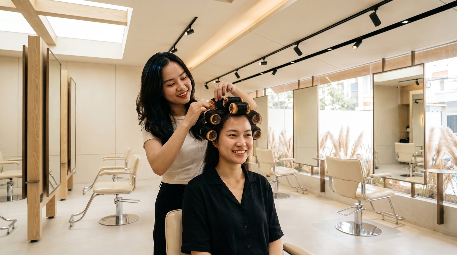 Kỹ thuật cuốn lô uốn setting tại Nhật Tâm Hair Salon