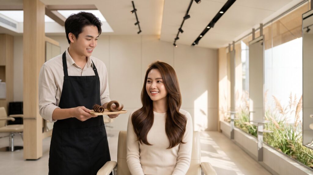 So sánh nếp uốn lạnh và uốn setting bằng hai mẫu lọn tóc thật