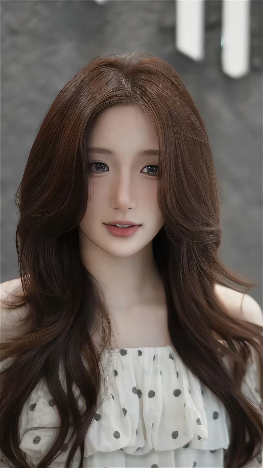 Nâu kiwi ngả lạnh trên tóc dài uốn nhẹ