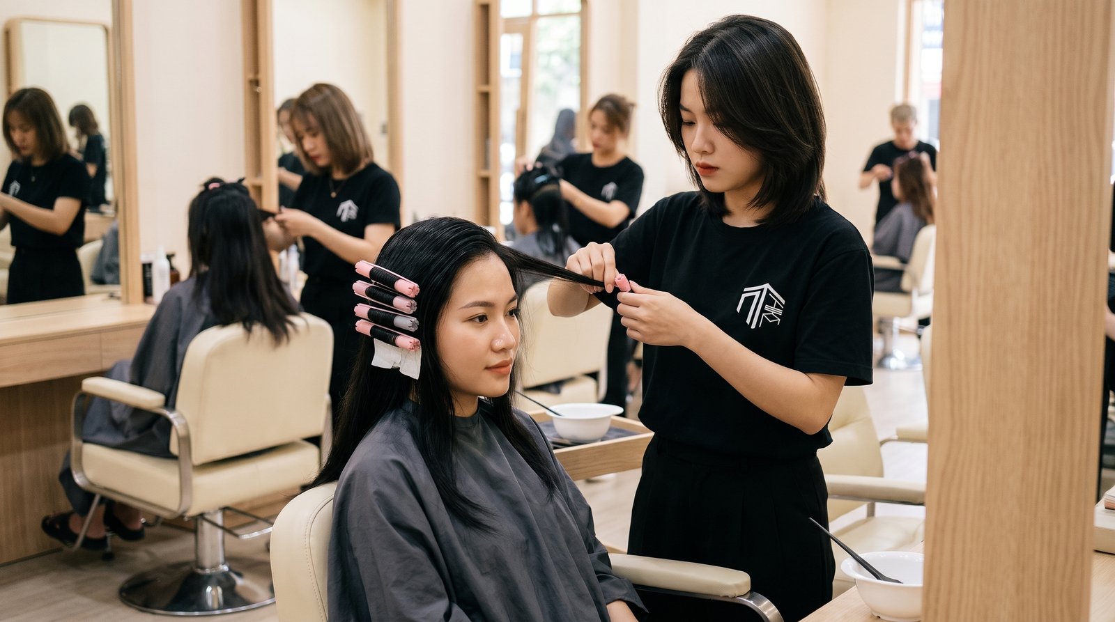 Uốn lạnh và uốn nóng khác nhau ngay từ khâu cuốn lô: thợ Nhật Tâm cuốn lô uốn lạnh lọn nhỏ