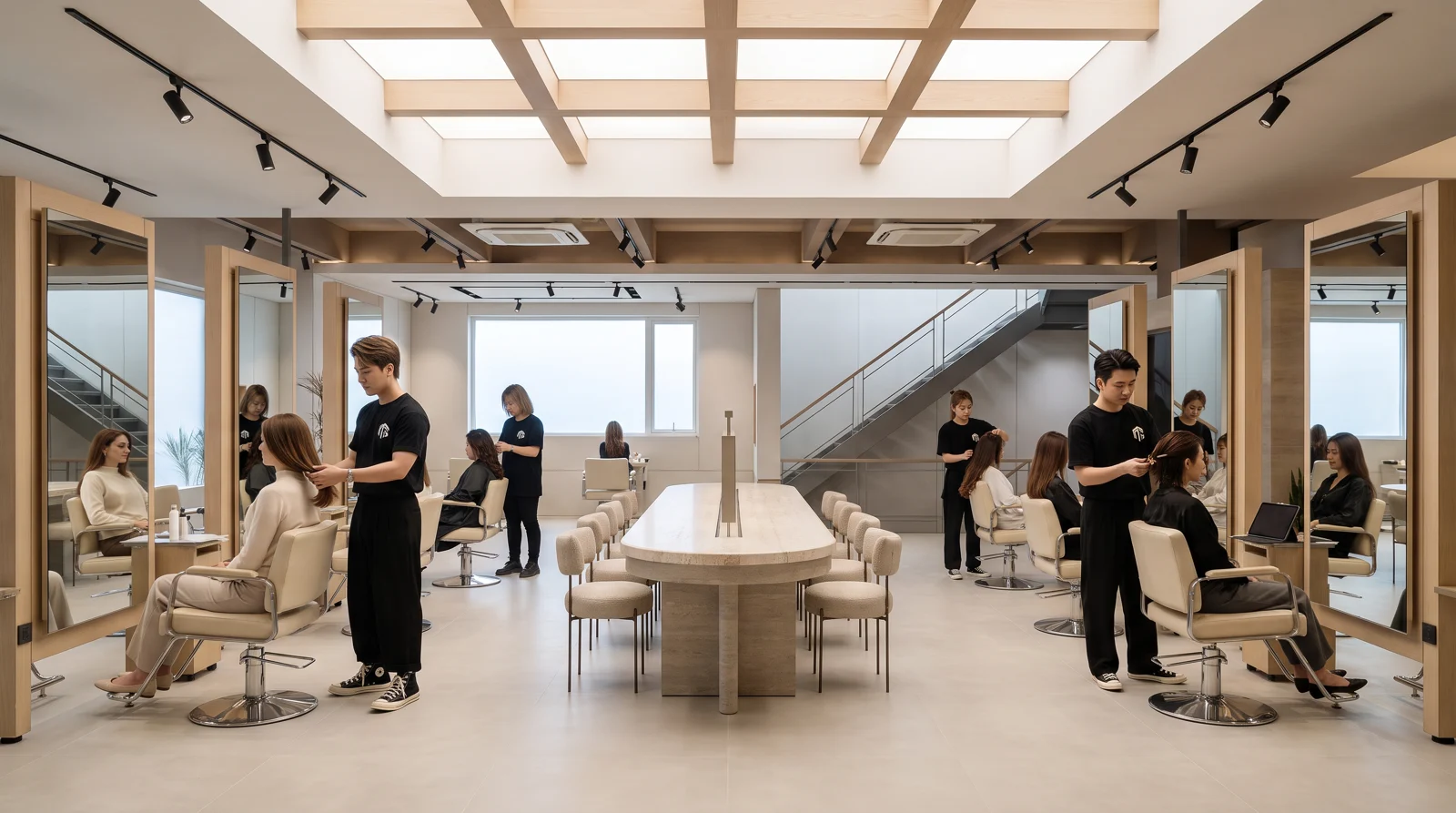 A first-month hair consultation in the Nhat Tam salon setting