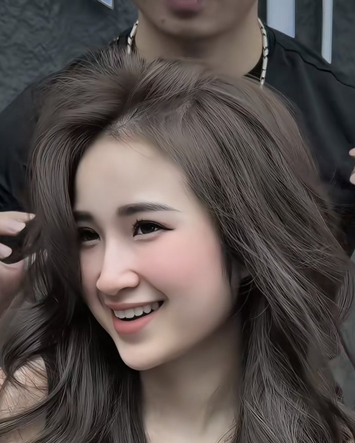 Real cool kiwi-brown hair colour created at Nhat Tam Hair Salon Hanoi