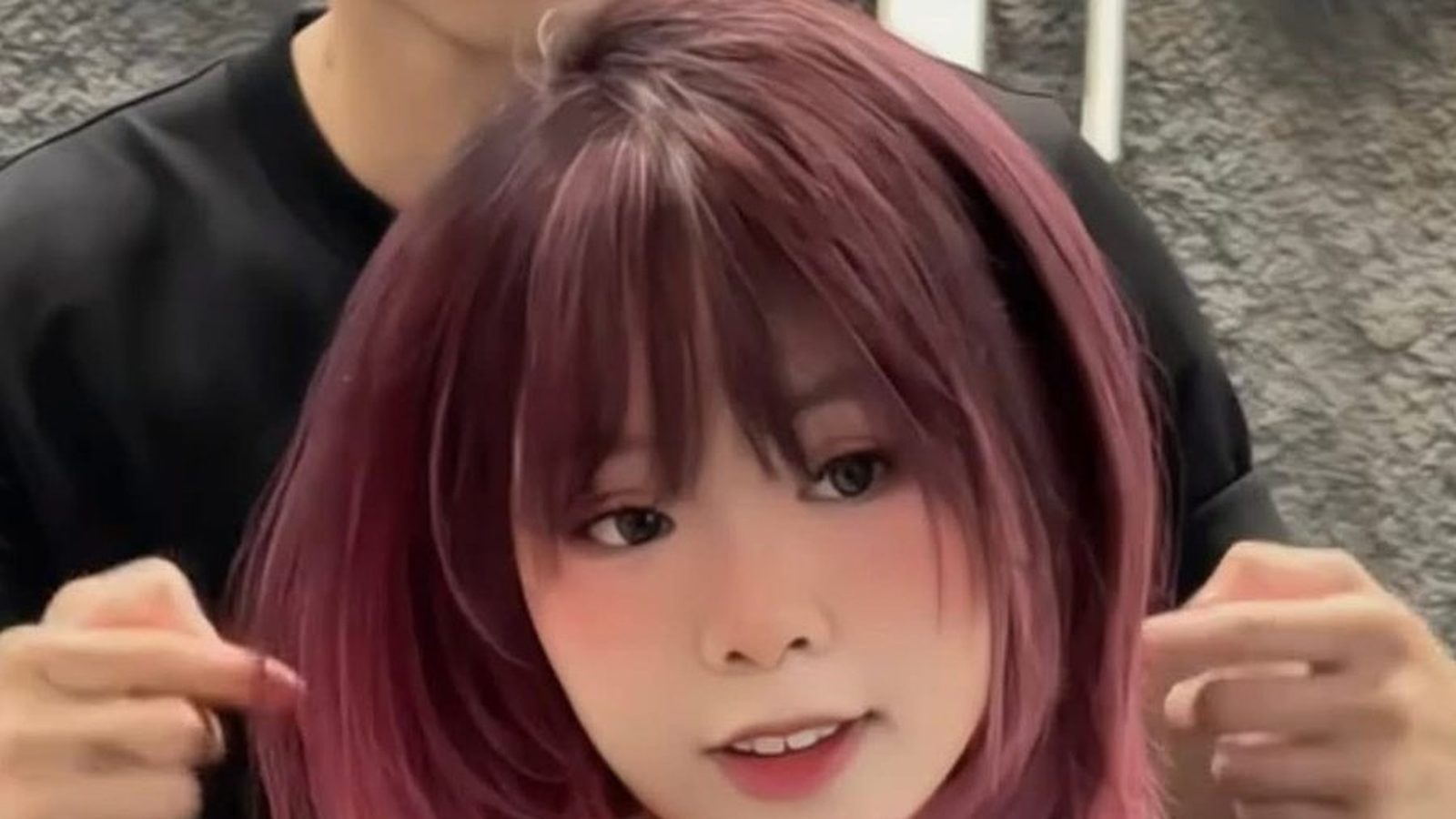 Rose plum bob colored at Nhat Tam Hair Salon in Hanoi, darker through the roots and brighter pink at the more porous ends