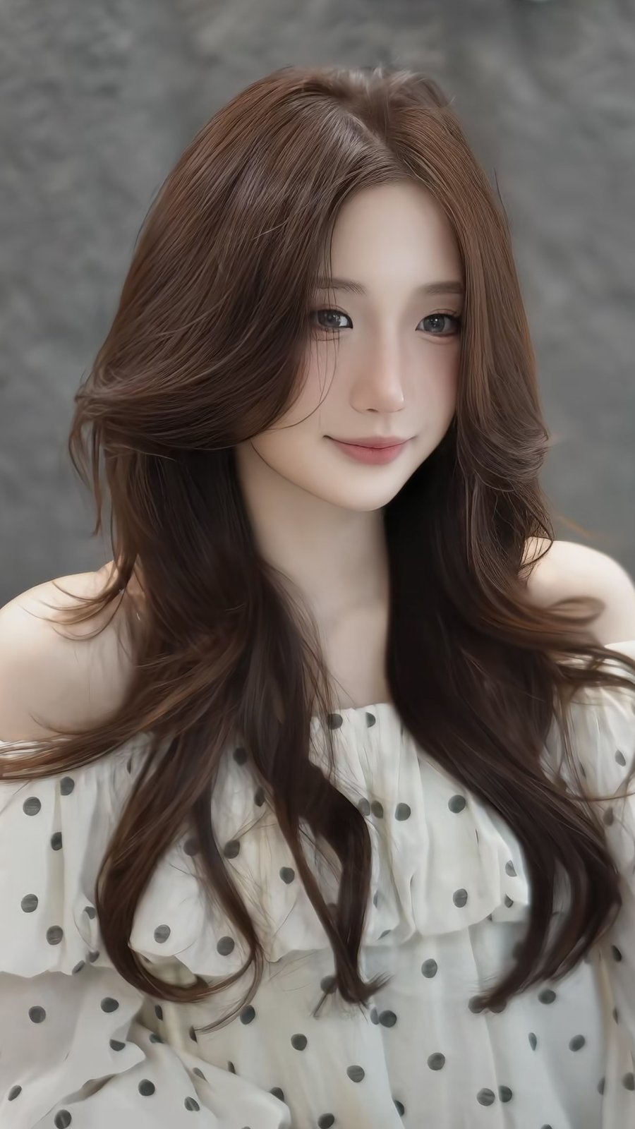 Warm chocolate brown long layered waves on a client at Nhat Tam Hair Salon Hanoi