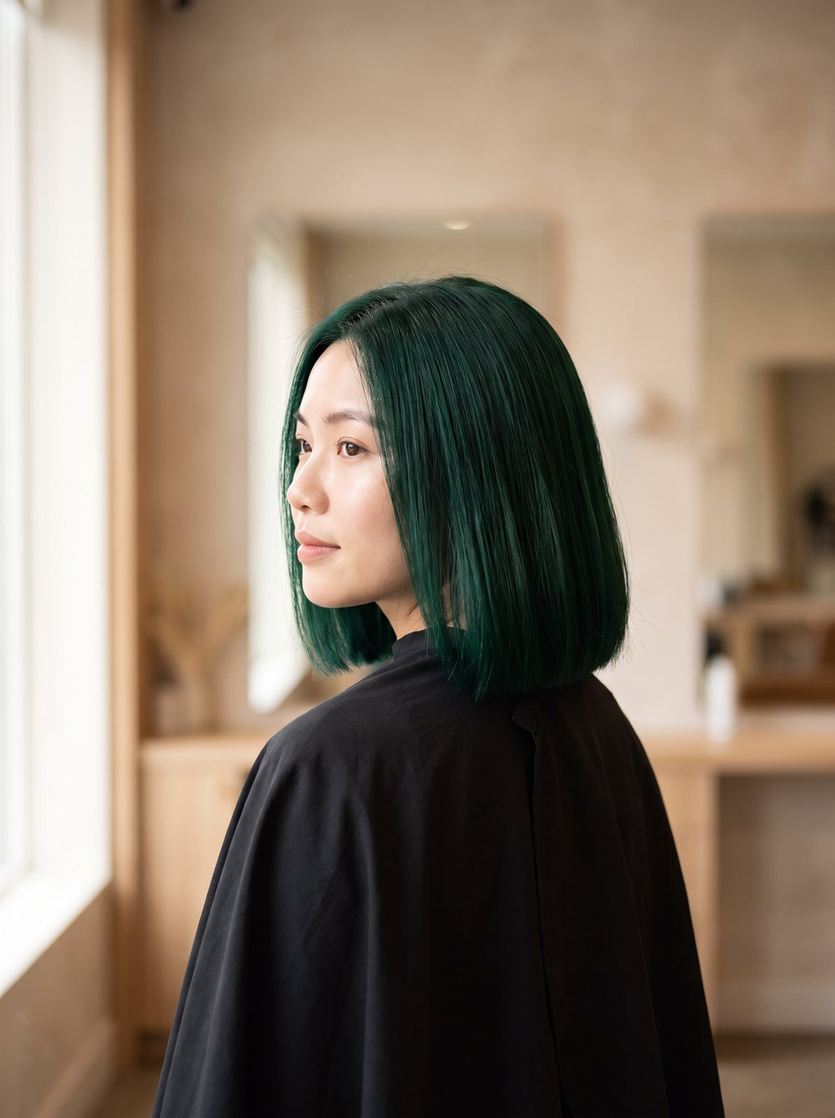 Emerald green on a shoulder-length bob